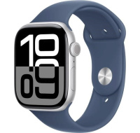 Apple Watch Series 10 GPS + Cellular 46mm Silver Aluminium Case with Denim Sport Band - M/L