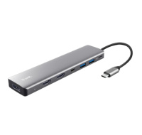 TRUST Dokovací stanice DALYX, 7-in-1, Vstup USB-C, 2xHDMI, 1xDP, 2xUSB, 2xUSB-C, šedá