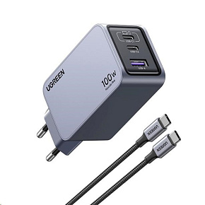 UGREEN síťová rychlonabíječka Nexode Pro 100W 3-Port, 2x USB-C, 1x USB-A, GaN, stříbrná UGREEN síťová rychlonabíječka Nexode Pro 100W 3-Port, 2x USB-C, 1x USB-A, GaN, stříbrná
