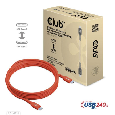 Club3D kabel USB-C, PD 240W(48V/5A) EPR M/M 4m