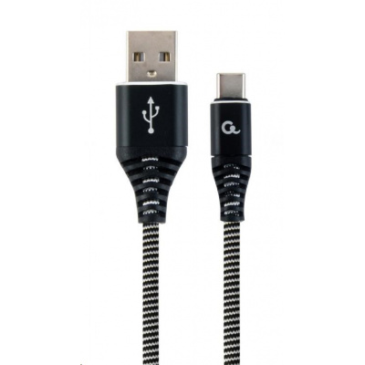 GEMBIRD Kabel CABLEXPERT USB 2.0 AM na Type-C kabel (AM/CM), 2m, opletený, černo-bílý, blister, PREMIUM QUALITY