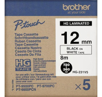 BROTHER HGE-231V5 Etiketovacie potreby, 12 mm čierna/biela (balenie 5 ks) Vysokokvalitná páska