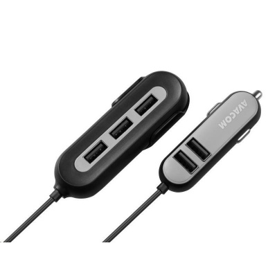 Nabíjačka do auta AVACOM CarHUB s výstupom 5x USB, čierna