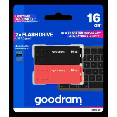 GOODRAM Flash Disk 2x16GB UME3, USB 3.0, oranžová, černá