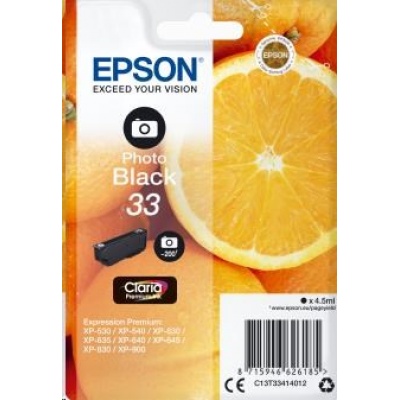 Čierny atrament EPSON v jednom balení "Orange" Photo Black 33 Claria Premium Ink