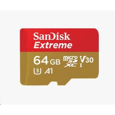 SanDisk MicroSDXC karta 64GB Extreme (R:100/W:60 MB/s, C10 U3 V30 UHS-I) + adaptér