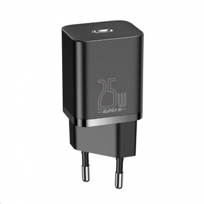 Baseus Super Si Quick Charger 1C 25W EU + kábel Type-C/Type-C 3A 1m čierny