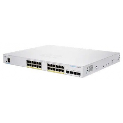 Prepínač Cisco CBS350-24FP-4G, 24xGbE RJ45, 4xSFP, bez ventilátora, PoE+, 370W