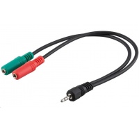 PREMIUMCORD Adaptér Jack 3,5 mm 4pin - 2x stereo Jack 3,5 mm, redukcia (M/2xF, 4 póly)