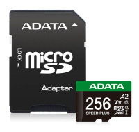 ADATA MicroSDXC karta 256GB Speed Plus, U3, C10, A2, V30 (R:180/W:160 MB/s) + SD adaptér