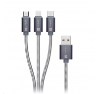 CONNECT IT Wirez 3v1 USB-C & Micro USB & Lightning, strieborná sivá, 1,2 m