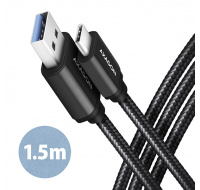 AXAGON BUCM3-AM15AB, SPEED kábel USB-C <->USB-A, 1</->.5 m, USB 3.2 Gen 1, 3A, ALU, opletenie, čierna