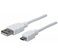 MANHATTAN Pripojovací kábel USB 2.0 A samec / Micro-B samec, 1 m, biely