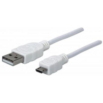 MANHATTAN Pripojovací kábel USB 2.0 A samec / Micro-B samec, 1 m, biely