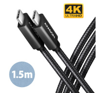 AXAGON BUCM32-CM15AB, SPEED+ kábel USB-C <-> USB-C, 1.5 m, USB 20Gbps, PD 100W 5A, 4K HD, ALU, opletenie, čierny