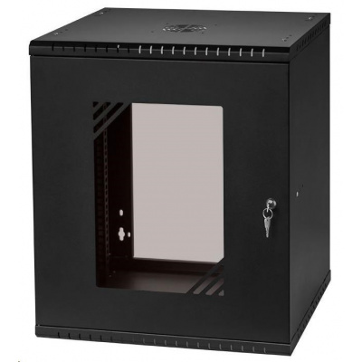LEXI-Net 19" nástěnný rozvaděč Basic 12U, šířka 520mm, hloubka 450mm, skleněné dveře, bez zad, rozložený, černý