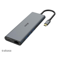 Dokovacia stanica AKASA USB-C 14v1, USB-C (napájanie+dáta), USB 2.0, 2xHDMI, VGA, RJ45, USB 3.2, čítačka kariet, 3,5 mm jack