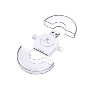 Čítačka pamäťových kariet Viking OTG SD a Micro SD 4v1 s konektorom APPLE Lightning / Micro USB / USB 3.0 / USB-C, biela