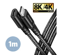 AXAGON BUCM32-CF10AB predlžovací kábel USB-C (M) <-> USB-C (F), 1m, USB 20Gbps, PD 240W 5A, 8K HD, ALU, oplet, čierny