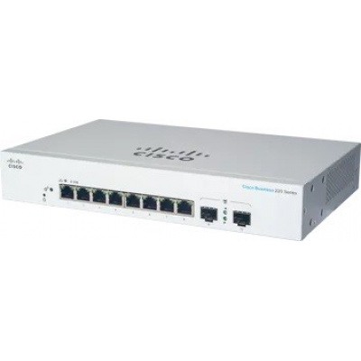 Prepínač Cisco CBS220-8T-E-2G, 8xGbE RJ45, 2xSFP, bez ventilátora
