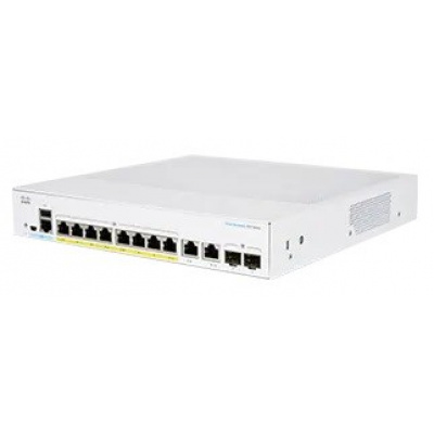 Prepínač Cisco CBS350-8FP-2G, 8xGbE RJ45, 2xGbE RJ45/SFP, bez ventilátora, PoE+, 120W