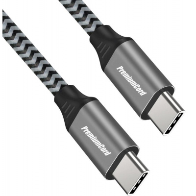 PREMIUMCORD Kábel USB-C M/M, 100W 20V/5A 480Mbps bavlnené opletenie, 1,5 m