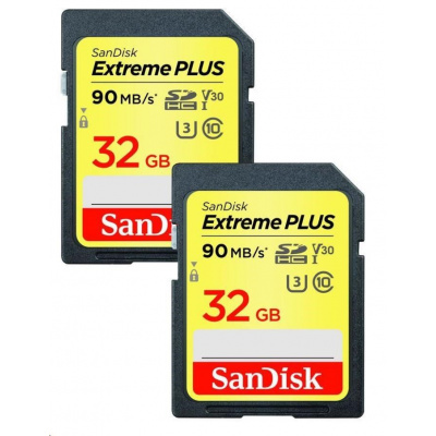 Karta SanDisk SDHC 32GB Extreme Plus (90 MB/s, V30 UHS-I U3) 2-pack