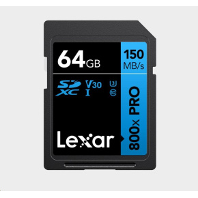 Lexar SDXC 800x Pro UHS-I cards, C10 (V30) U3, R150, 64GB Lexar SDXC 800x Pro UHS-I cards, C10 (V30) U3, R150, 64GB