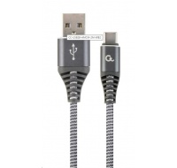 GEMBIRD CABLEXPERT USB 2.0 Kábel AM na typ C (AM/CM), 2 m, opletený, sivý a biely, blister, PREMIUM KVALITA