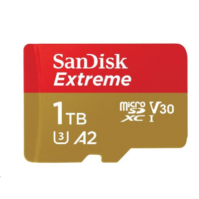 SanDisk MicroSDXC karta 1TB Extreme (R:160/W:90 MB/s, A2 C10 V30 UHS-I) + adaptér