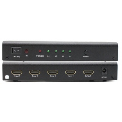 PREMIUMCORD HDMI switch 4:1 kovový s dálkovým ovladačem a napájecím adaptérem