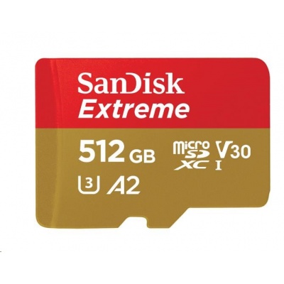 SanDisk MicroSDXC karta 512GB Extreme (R:160/W:90 MB/s, A2 C10 V30 UHS-I) + adaptér