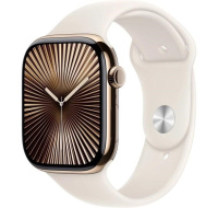 Apple Watch Series 10 GPS + Cellular 46mm Gold Titanium Case with Starlight Sport Band - S/M