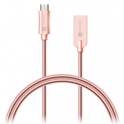 CONNECT IT Wirez Steel Knight Micro USB - USB, kovová ružovo-zlatá farba, 1 m