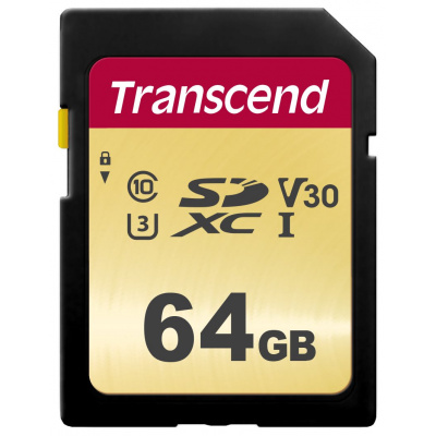 TRANSCEND SDXC karta 64GB 500S, UHS-I U3 V30 (R:95/W:60 MB/s)
