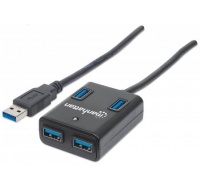 MANHATTAN USB 3.0 Rozbočovač, 4 porty, napájanie zbernice