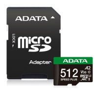 ADATA MicroSDXC karta 512GB Speed Plus, U3, C10, A2, V30 (R:180/W:160 MB/s) + SD adaptér