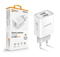 Aligator síťová nabíječka, 2x USB, smart IC, 2,4 A, bílá