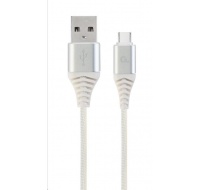 GEMBIRD CABLEXPERT USB 2.0 Kábel AM na typ C (AM/CM), 2 m, opletený, bielo-strieborný, blister, PREMIUM KVALITA