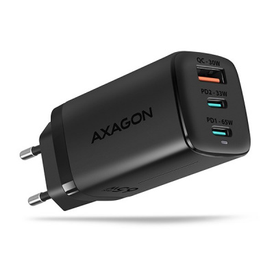 AXAGON ACU-DPQ65, sieťová nabíjačka GaN 65W, 3x port (USB-A + dvojitý USB-C), PD3.0/QC4+/PPS/Apple