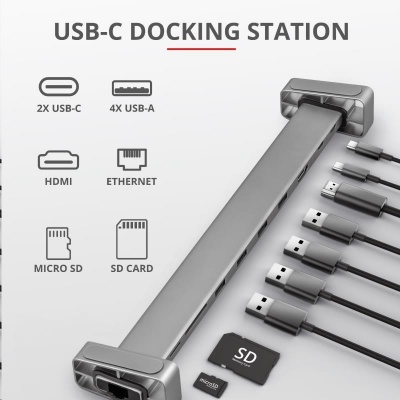 TRUST dokovací stanice, HDMI, SD, mSD, RJ-45, Dalyx USB-C Multiport dock 10-in-1