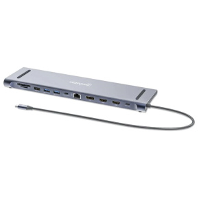 MANHATTAN Dokovací stanice USB-C 12v1, 1xDP, 2xHDMI, 2xUSB-C, 3xUSB, 1xRJ45, čtečka SD karet, šedá