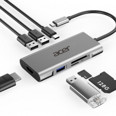 Kľúč ACER 7v1 typu C: 3 x USB3.0, 1 x HDMI, 1 x pd typu C, 1 x čítačka sd kariet, 1 x čítačka tf kariet