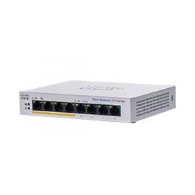 Prepínač Cisco CBS110-8PP-D, 8xGbE RJ45, bez ventilátora, PoE, 32W