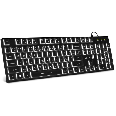 CONNECT IT kancelářská podsvícená klávesnice Chocolate WhiteStar, CZ + SK verze, černá