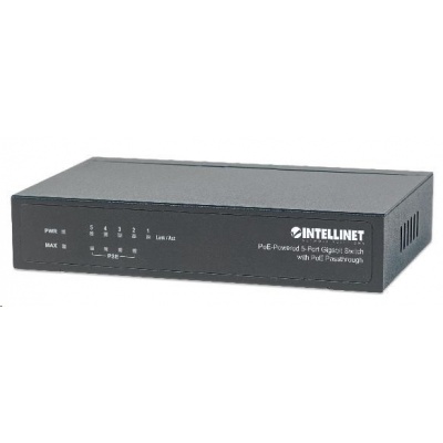 Intellinet 5portový gigabitový PoE+ prepínač, 4x PoE port, 68W PoE rozpočet, možnosť napájania cez port 1 (PoE PD)