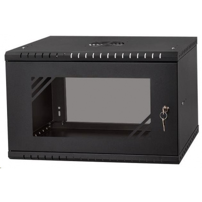 LEXI 19" nástenná skrinka Basic 6U, šírka 520 mm, hĺbka 350 mm, sklenené dvere, bez zadnej steny, čierna