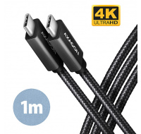 AXAGON BUCM32-CM10AB, SPEED+ kábel USB-C <-> USB-C, 1 m, USB 20Gbps, PD 100W 5A, 4k HD, ALU, opletenie, čierny