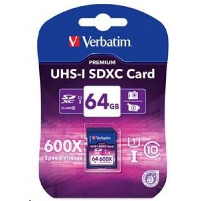 Karta VERBATIM SDXC 64GB PREMIUM, UHS-1, Class 10 (R:90/W:25 MB/s)