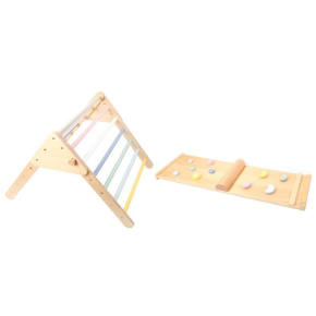 Dřevěný Piklerové trojúhelník set s montessori prknem - pastelový